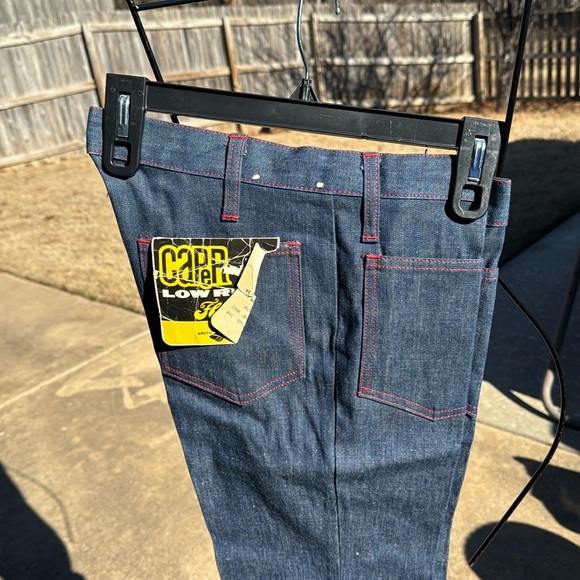 NOS Deadstock 1960s Unisex Flare Jeans Capers Low Rise Blue Denim Talon Zipper - Picture 1 of 9